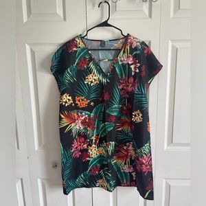 SHEIN Cutout V-neck Tropical Print Dress LARGE